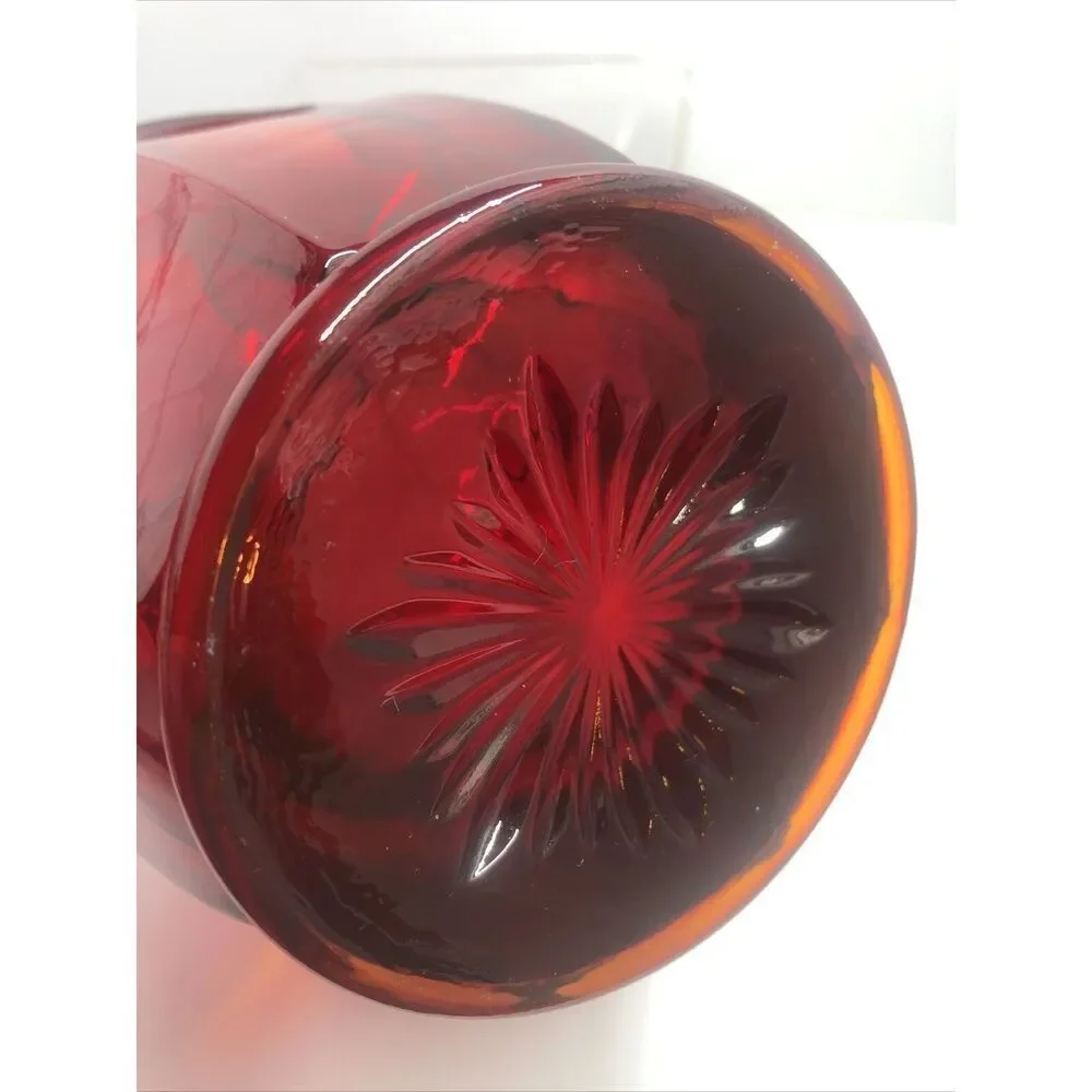 Fostoria Ruby Red Coin Dot Ice Lip Glass Pitcher Vintage Red 6” High 6” Width
